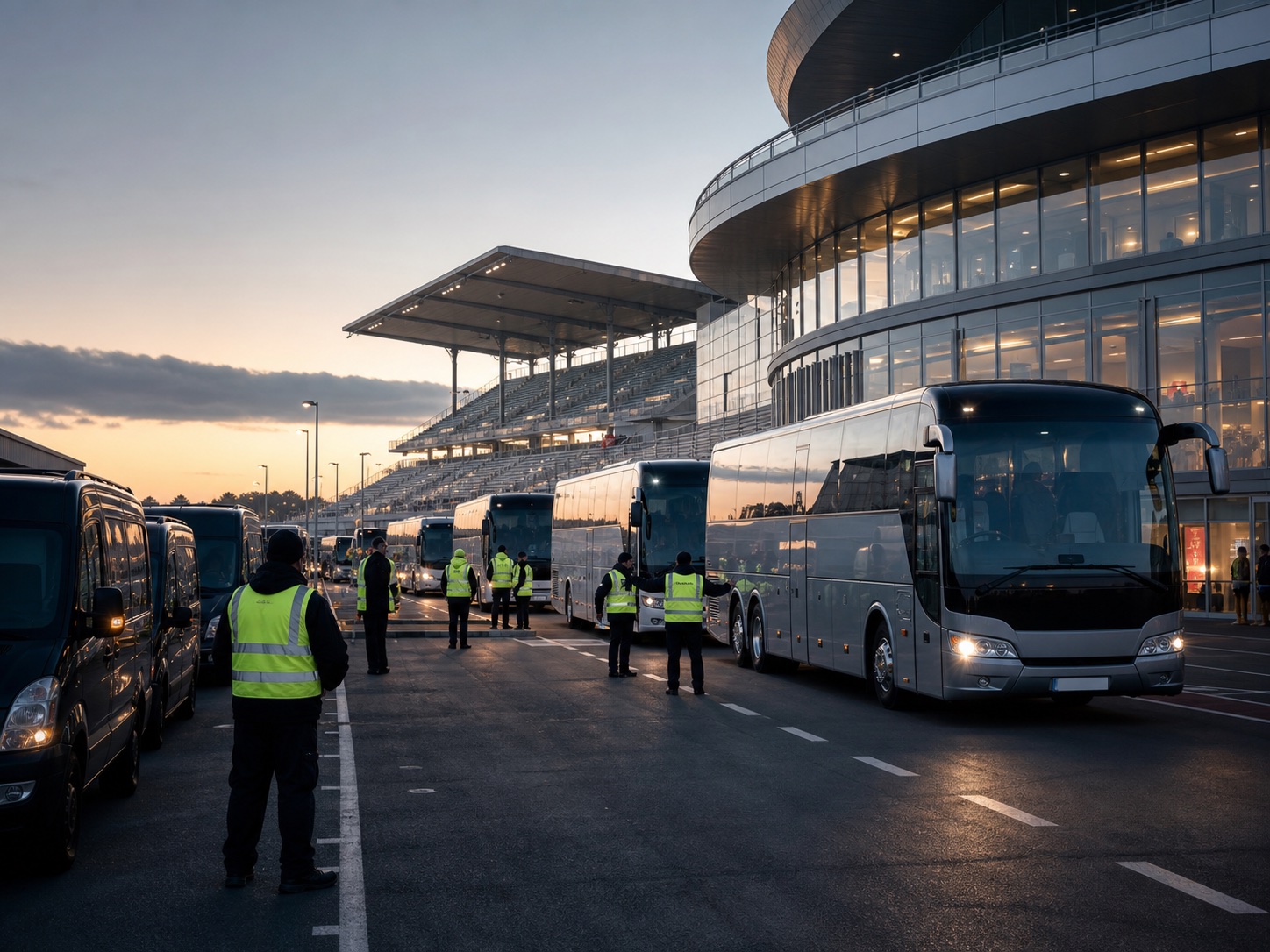 A large fleet operation outside an international sports venue